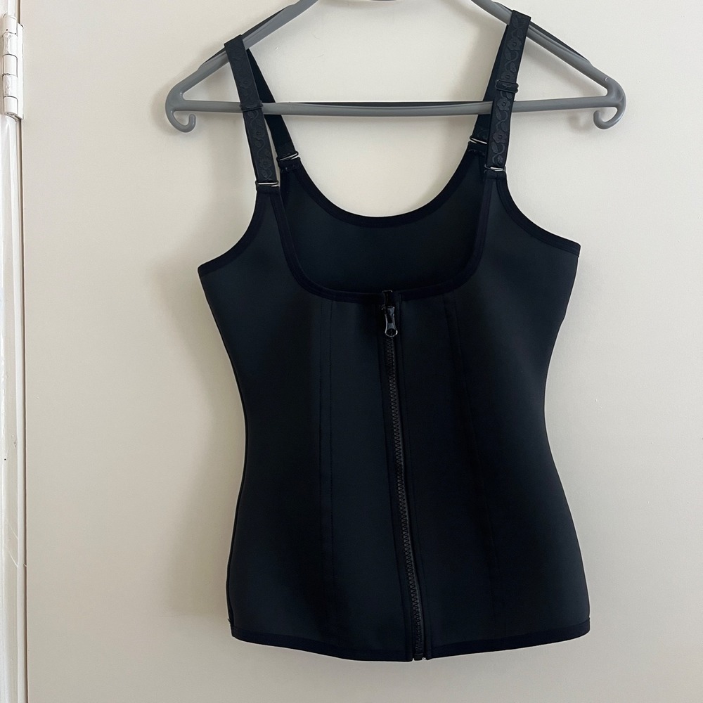 Women Boned Waist Trainer Vest Medium Zip Front Hook  Eye Corset Compression Top